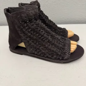 Free People Island Cruiser Brown Suede Leather Woven Gladiator Sandals Size 39