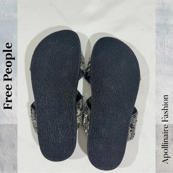 Free People Moonchild Embellished Women's Black and Silver Sandals Size 38.5 New