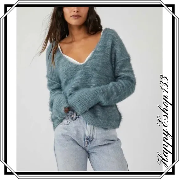 FREE PEOPLE Serendipity V Neck Sweater Storm Combo NWT