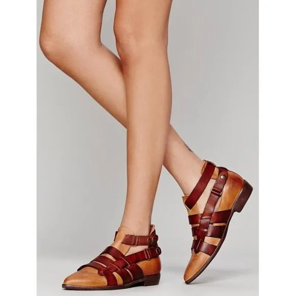 Free People Style-Nine Ankle Boots Leather Distressed Strappy Buckles Freebird 6