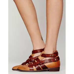Free People Style-Nine Ankle Boots Leather Distressed Strappy Buckles Freebird 6