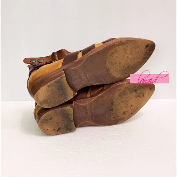 Free People Style-Nine Ankle Boots Leather Distressed Strappy Buckles Freebird 6