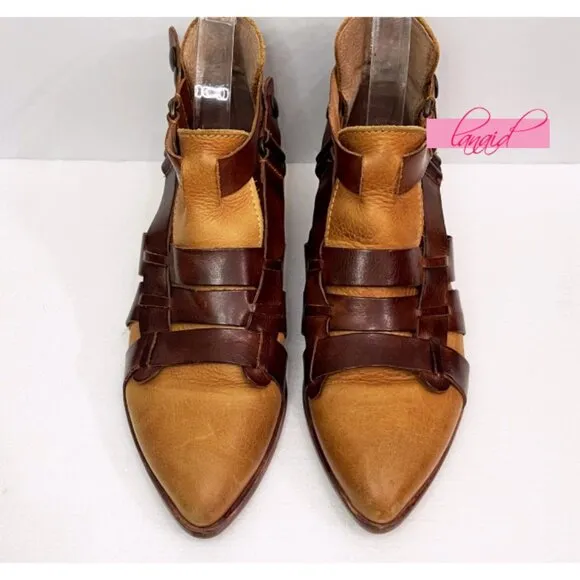 Free People Style-Nine Ankle Boots Leather Distressed Strappy Buckles Freebird 6