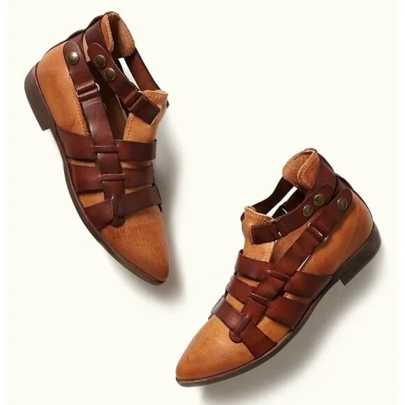 Free People Style-Nine Ankle Boots Leather Distressed Strappy Buckles Freebird 6