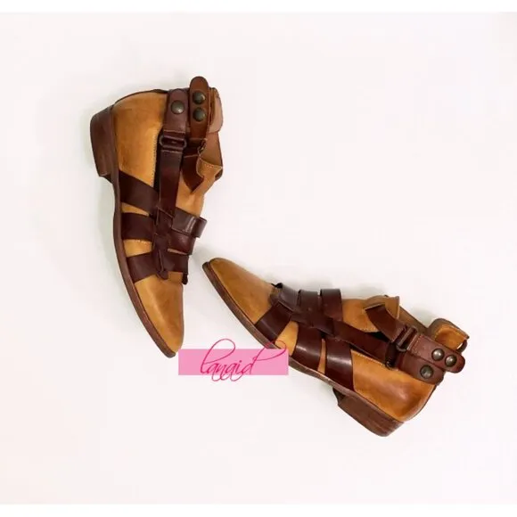Free People Style-Nine Ankle Boots Leather Distressed Strappy Buckles Freebird 6