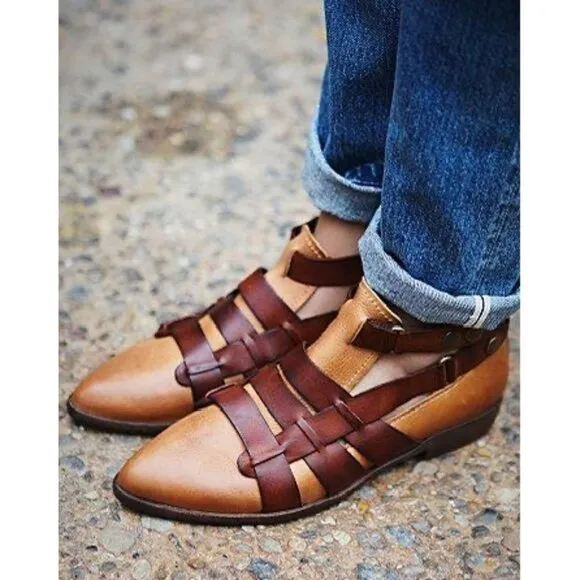 Free People Style-Nine Ankle Boots Leather Distressed Strappy Buckles Freebird 6