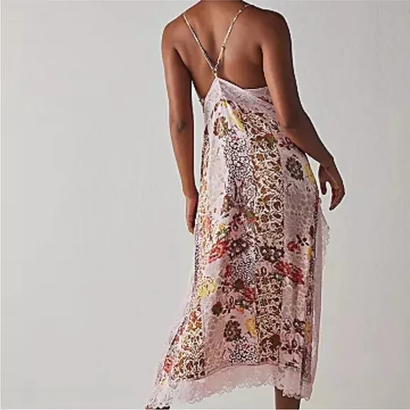 FREE PEOPLE THE RIGHT NOW PINK MIDI SLIP BOHO SATINY DRESS by INTIMATELY M