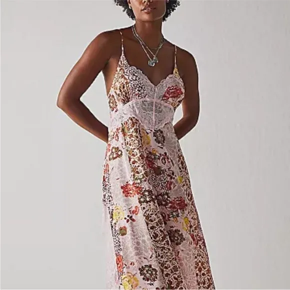 FREE PEOPLE THE RIGHT NOW PINK MIDI SLIP BOHO SATINY DRESS by INTIMATELY M