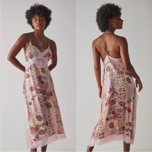 FREE PEOPLE THE RIGHT NOW PINK MIDI SLIP BOHO SATINY DRESS by INTIMATELY M