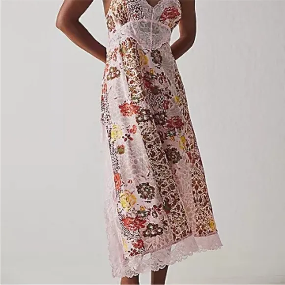 FREE PEOPLE THE RIGHT NOW PINK MIDI SLIP BOHO SATINY DRESS by INTIMATELY M