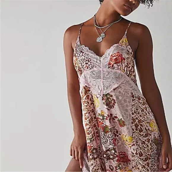FREE PEOPLE THE RIGHT NOW PINK MIDI SLIP BOHO SATINY DRESS by INTIMATELY M