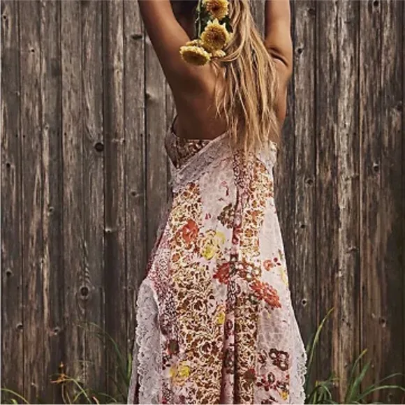 FREE PEOPLE THE RIGHT NOW PINK MIDI SLIP BOHO SATINY DRESS by INTIMATELY M