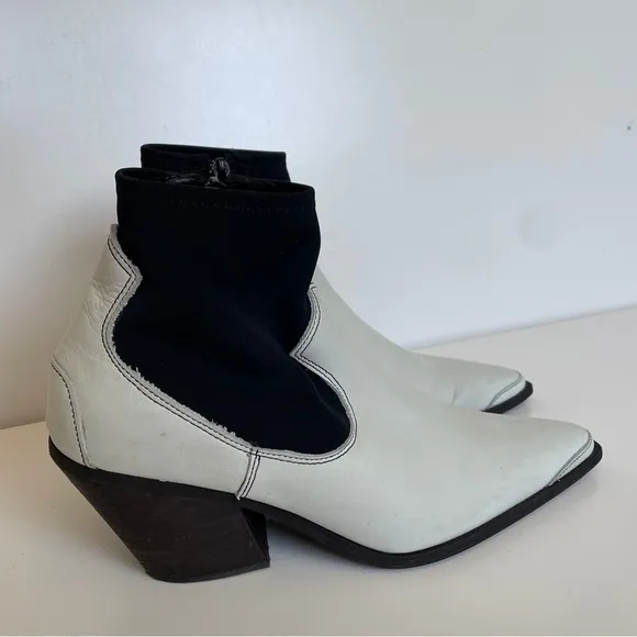 Free People White Jackson West Pointed Toe Block Heel Ankle Boots 39 9 Western