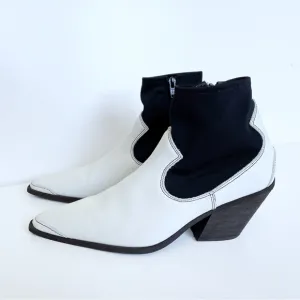 Free People White Jackson West Pointed Toe Block Heel Ankle Boots 39 9 Western