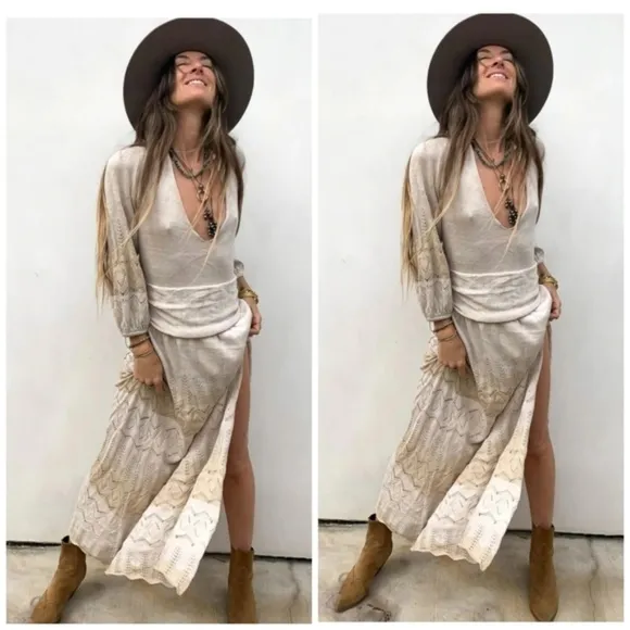 Free People X Jen's pirate booty Knit Lapis Maxi Dress.