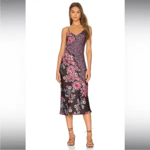Free People Your Better Side Slip Midi Dress Color Black Combo NWT