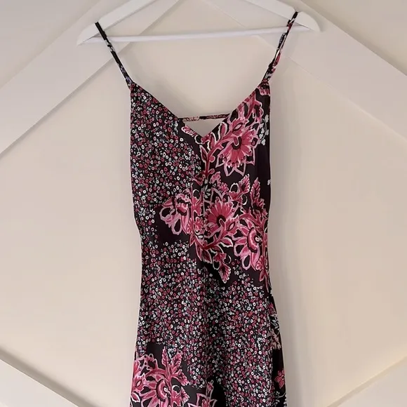 Free People Your Better Side Slip Midi Dress Color Black Combo NWT