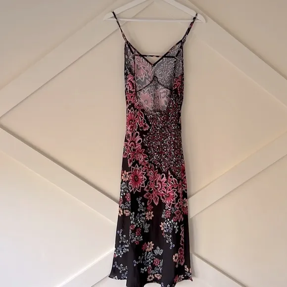 Free People Your Better Side Slip Midi Dress Color Black Combo NWT