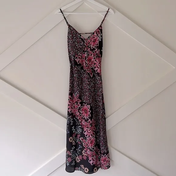Free People Your Better Side Slip Midi Dress Color Black Combo NWT