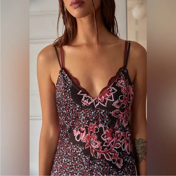 Free People Your Better Side Slip Midi Dress Color Black Combo NWT
