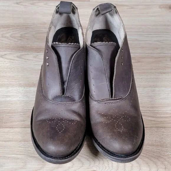 Freebird By Steven Sadie Boots Womens Size 10 Brown Leather Heeled Booties Slip