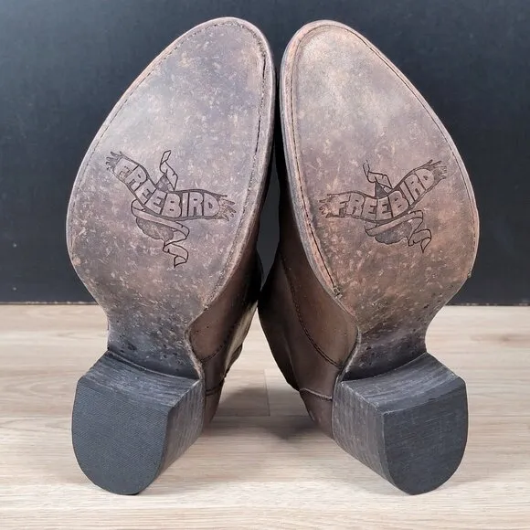 Freebird By Steven Sadie Boots Womens Size 10 Brown Leather Heeled Booties Slip