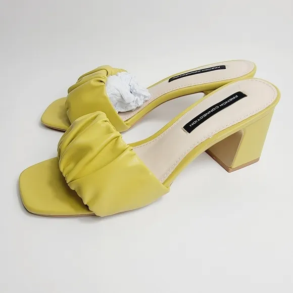 French Connection Challenge Yellow Vegan  Leather Slip On Sandals Size 7.5 NIB