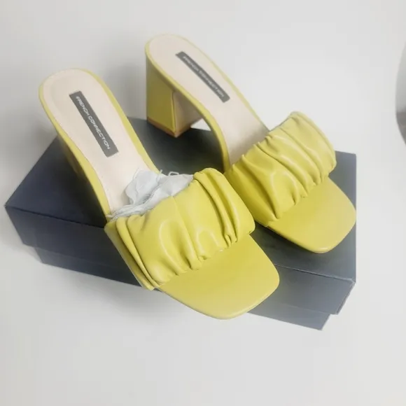 French Connection Challenge Yellow Vegan  Leather Slip On Sandals Size 7.5 NIB