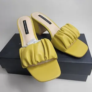 French Connection Challenge Yellow Vegan  Leather Slip On Sandals Size 7.5 NIB