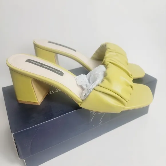 French Connection Challenge Yellow Vegan  Leather Slip On Sandals Size 7.5 NIB