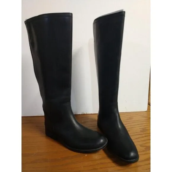 Frye &amp; Co. Jolie Back Zip Black Leather Knee-High Boots Womens Size 5.5M