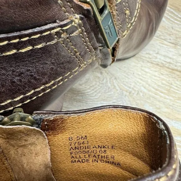 Frye Andie Brown leather Ankle Booties Women's Size 6.5