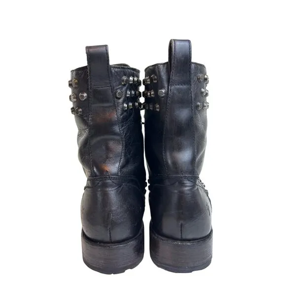 Frye Black Leather Studded Lace-Up Combat Boots 10.5D