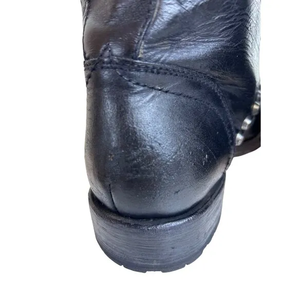 Frye Black Leather Studded Lace-Up Combat Boots 10.5D