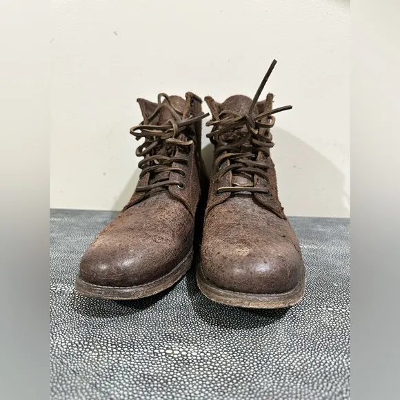 Frye Brown Leather Ankle Boots with Distressed Finish