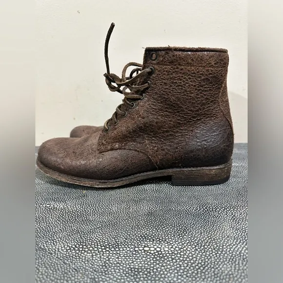 Frye Brown Leather Ankle Boots with Distressed Finish