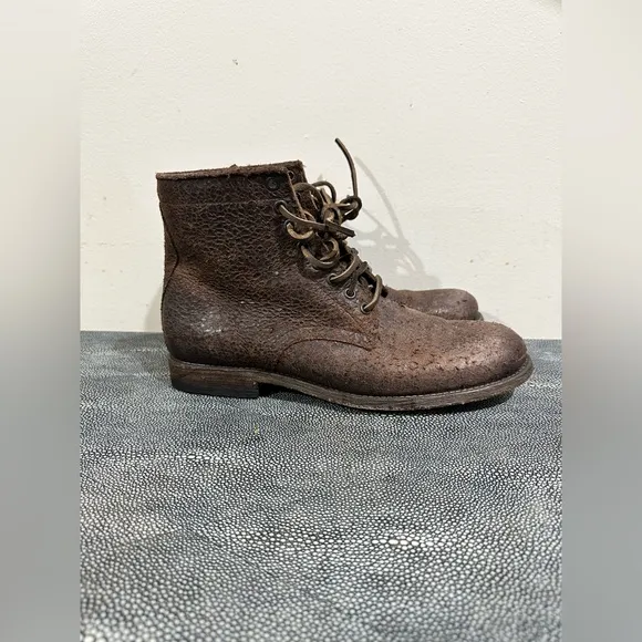 Frye Brown Leather Ankle Boots with Distressed Finish