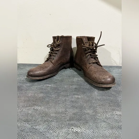 Frye Brown Leather Ankle Boots with Distressed Finish