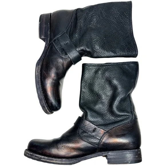 Frye Engineer 12R Brown Black Copper Metallic Biker Boots