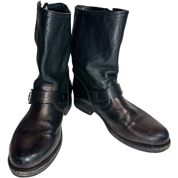 Frye Engineer 12R Brown Black Copper Metallic Biker Boots