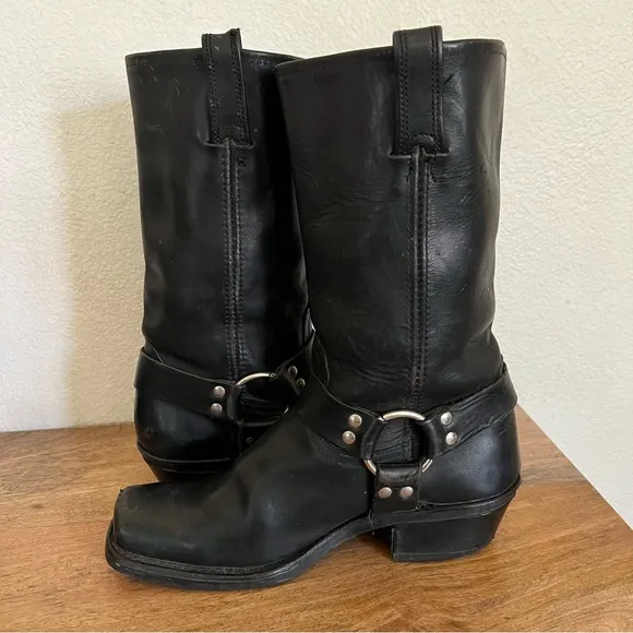 Frye Harness Black Leather Boots Size 10