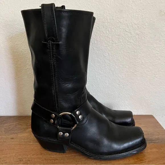 Frye Harness Black Leather Boots Size 10
