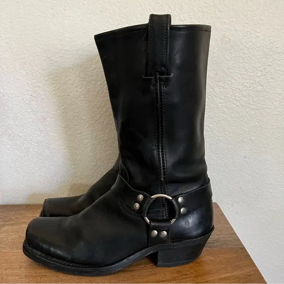 Frye Harness Black Leather Boots Size 10