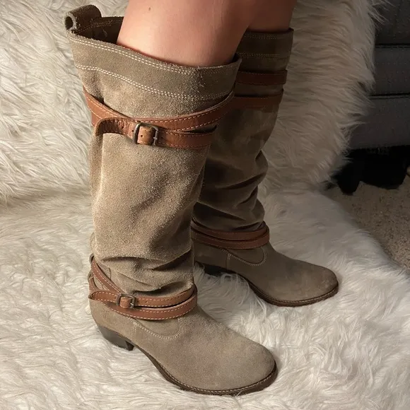 Frye Jane Strappy Suede Tall Boots 7