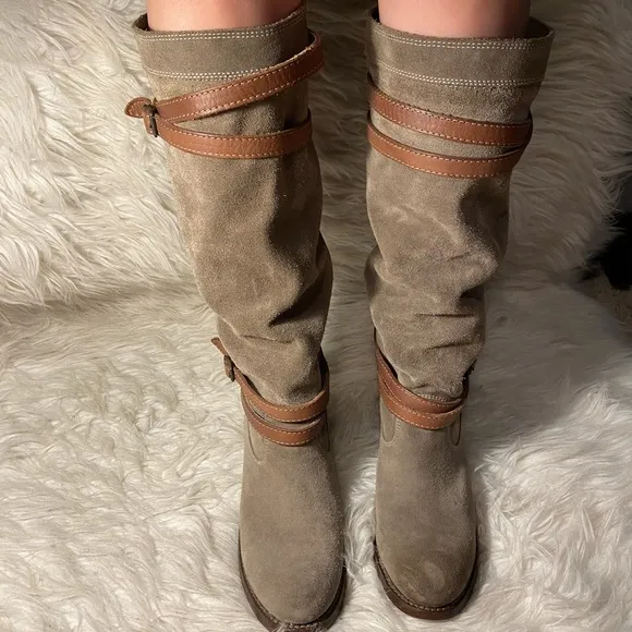 Frye Jane Strappy Suede Tall Boots 7