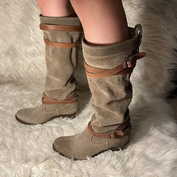 Frye Jane Strappy Suede Tall Boots 7