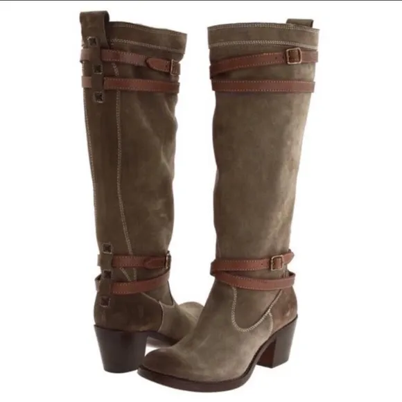 Frye Jane Strappy Suede Tall Boots 7