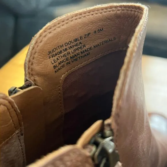 Frye Judith Double Zip Leather Booties Brown Size 9.5M