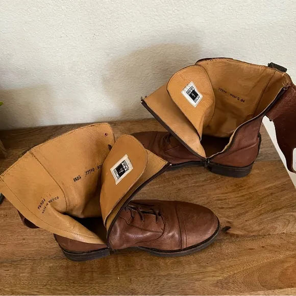 Frye Julie Shield Combat Brown Leather Boots Size 8.5 B