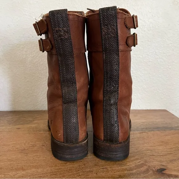 Frye Julie Shield Combat Brown Leather Boots Size 8.5 B